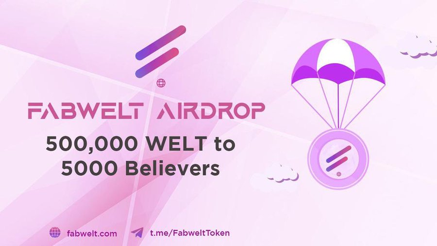 🚀🚀 Airdrop: FABWELT
🎰 Pool: 500,000 WELT
💰 Reward: 10 WELT (4500 random)
👥 Referral: 5 WELT
📆 End Date: 15th Nov
🤖 Complete data: t.me/Fabwelt_Airdro…

#Airdrops #Airdrop #Bitcoin #FabweltToken