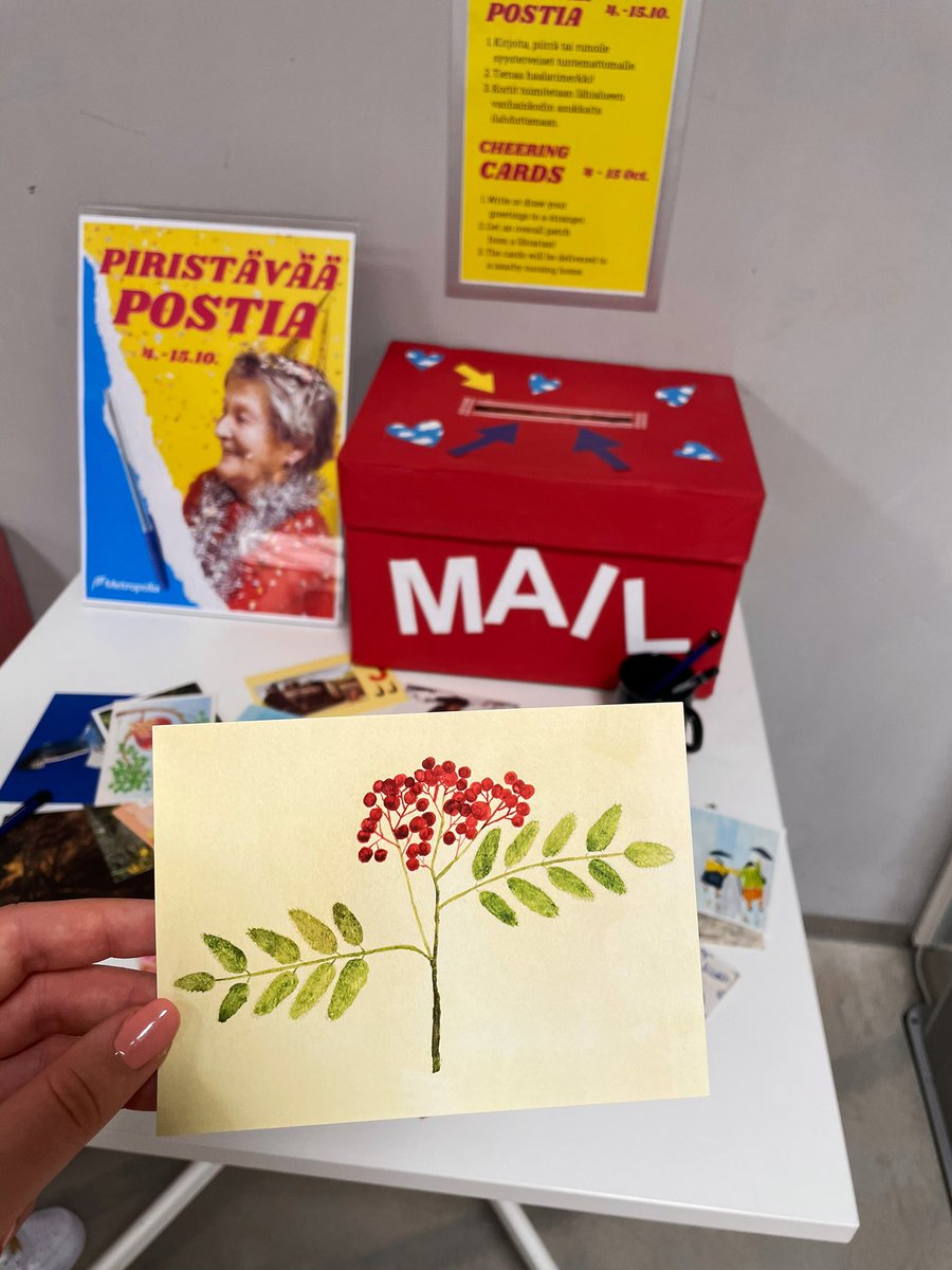 Today’s act of kindness💛 Wrote a letter for a senior to make their day! #piristävääpostia #cheeringcards #MetropoLIB #KirjastoMove2021 <a href="/MetropoliaBiz/">Metropolia Business School</a>