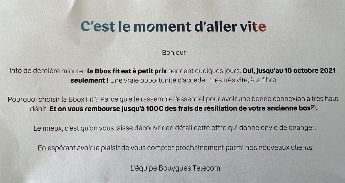 ChatBoudin's tweet image. Reçu aujourd’hui, le 11 octobre. Bah sans être méchant @bouyguestelecom si votre forfait est aussi rapide que votre envoi de courrier…