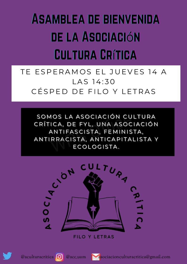🔴 Atención estudiantes de la Facultad de Filosofía y Letras!! Este jueves os invitamos a uniros a nosotras en nuestra Asamblea abierta.
Si crees que la universidad es un espacio puede ser algo más que estudiar, este es vuestro sitio!