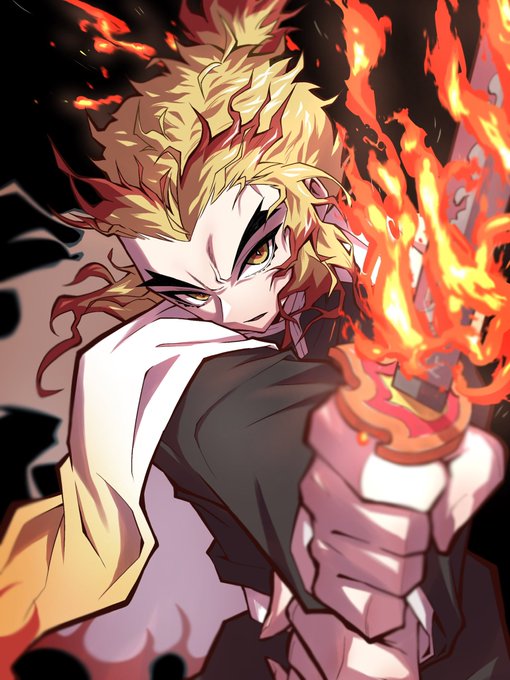 tsumikiさんがTwitterに投稿した煉獄杏寿郎(鬼滅の刃)のイラスト。