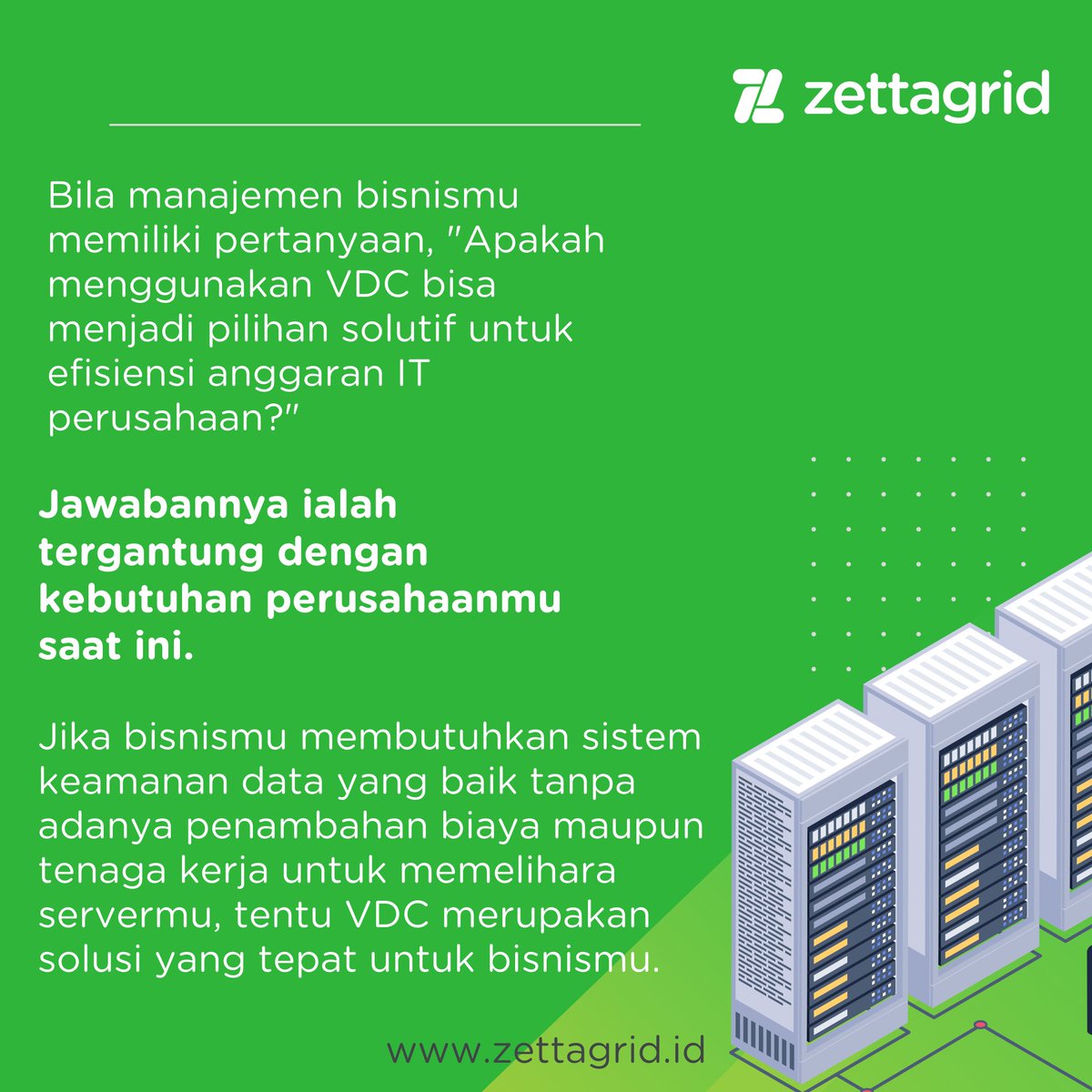 ZettagridID's tweet image. Masih bingung apakah bisnismu sudah memerlukan Virtual Data Center (VDC) atau belum?

Simak dulu yuk penjelasan berikut ini agar kamu tidak salah pilih solusi!

#ZettagridIndonesia #virtualdatacenter #datacenter #vmware