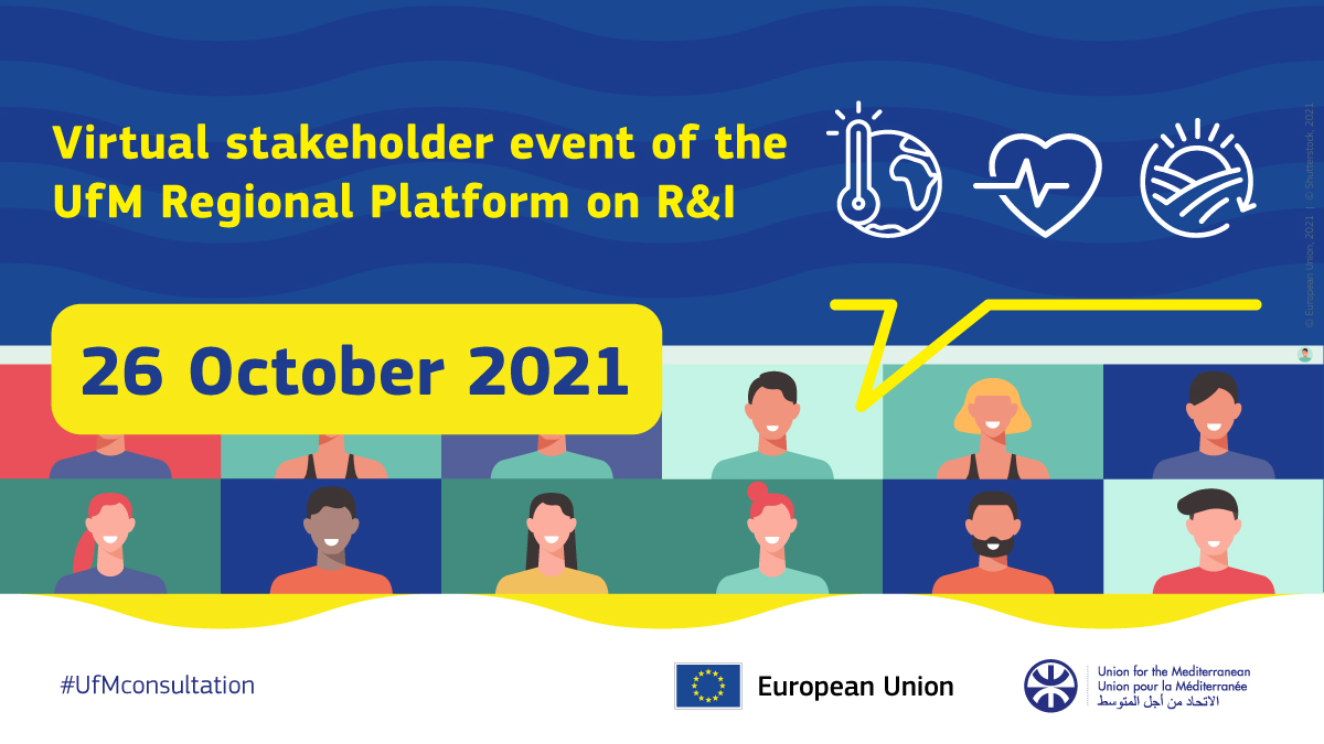 📢The Union for the Mediterranean is organising an online event in the framework of the Euro-Mediterranean dialogue of Senior Officials on R&amp;I. 

🗣️Stakeholders will give their feedback on Health, Renewable Energy &amp; Climate change. 

📅26/10
Learn more👉 …mstakeholderevent.service-facility.eu