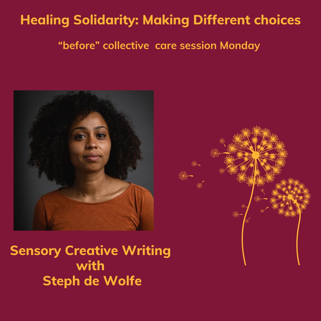 _healingsol's tweet photo. It's here! The #healingsolidarity conference 2021 begins in a few minutes!

We start with Sensory Creative Writing with @stephyawa
 today at 12 noon UK time. 

Join us as we explore #makingdifferentchoices together through the week by signing up at https://t.co/VVd58FTKrz https://t.co/PnubyLo6FB
