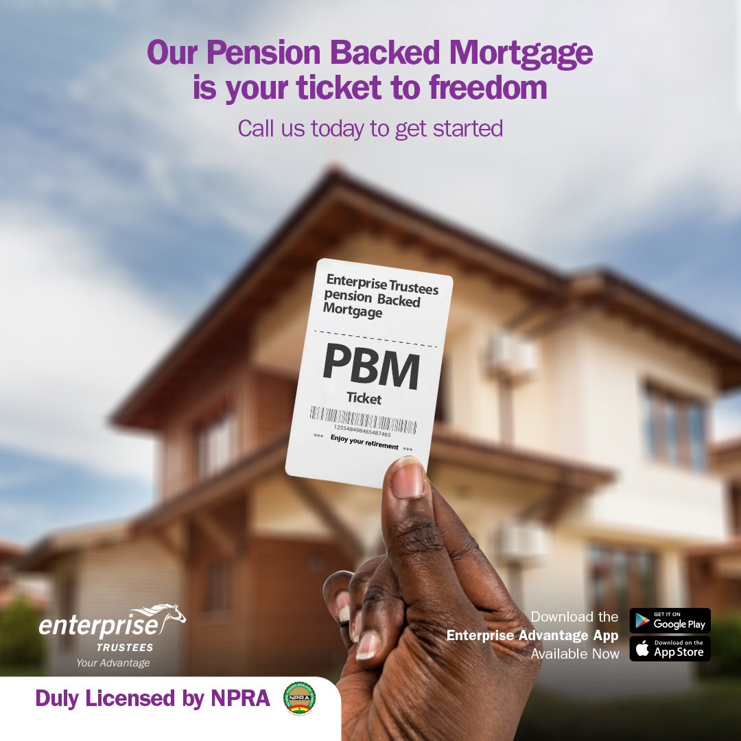 enterprisegh01's tweet photo. You can use your pension contribution as collateral for a mortgage today. Talk to us on 0302634704 for more details. #SetAGoalGetAPlan #PensionBackedMortgage #EnterpriseTrustees #DigitalEnterprise #Secure #Pension #youradvantage https://t.co/EyAv7yC7sF