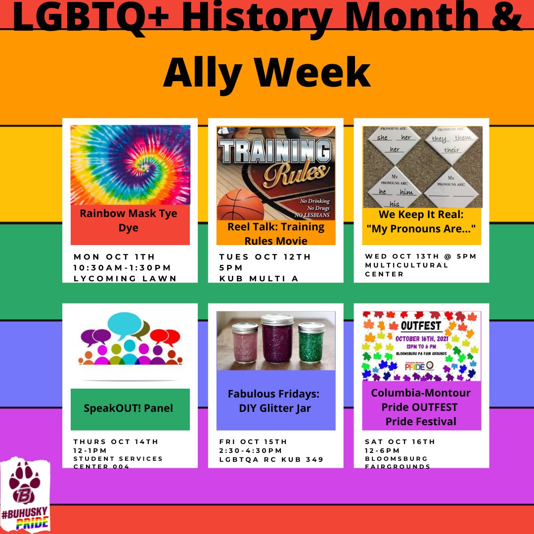 BU_LGBTQA_RC's tweet photo. Happy National Coming Out Day! We're kicking off the week with Rainbow Mask Tye Dye on the Lycoming Lawn from 10:30am-1:30pm! https://t.co/UACvKui5Ha