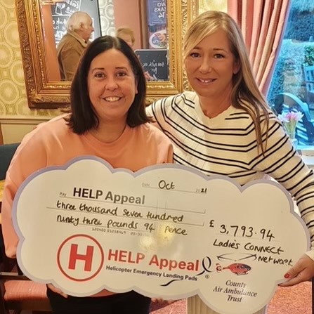HelipadHELP's tweet photo. ❤ Huge thank you to the Ladies Connect Networking Group including committee members @Meta4ltd, Helen Martin, Joy Fielding, and Alison Bradley - for their donation of £3,793.94, which ensures we are able to continue building more lifesaving hospital helipads. #helipadssavelives https://t.co/wBGr7LCChb