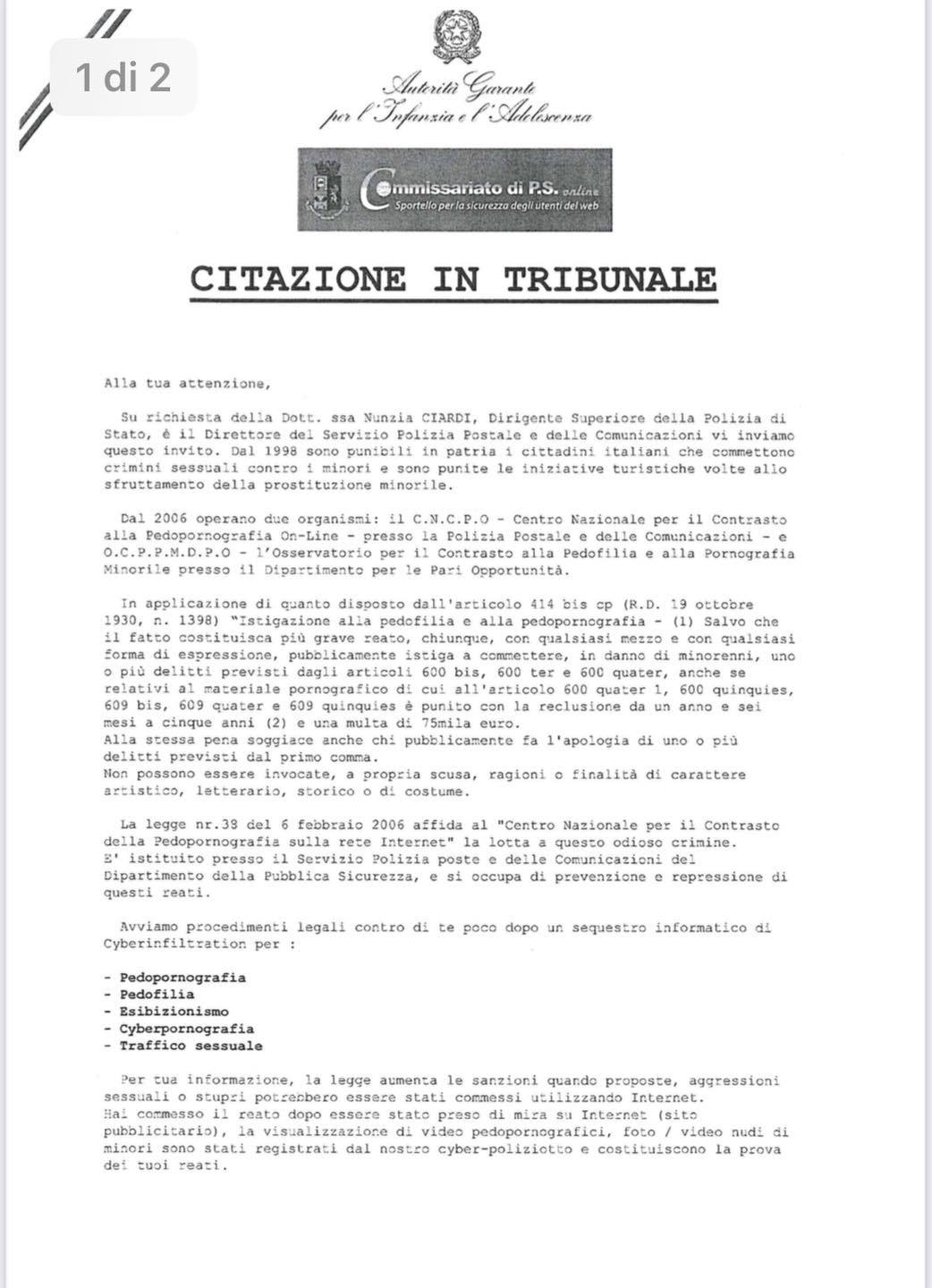 Polizia di Stato on X Fate attenzione a nuovo phishing con false email provenienti da agiasocial. Vi invita ad aprire allegato contenente un falso atto di citazione della Poliziapostale. E un tentativ...