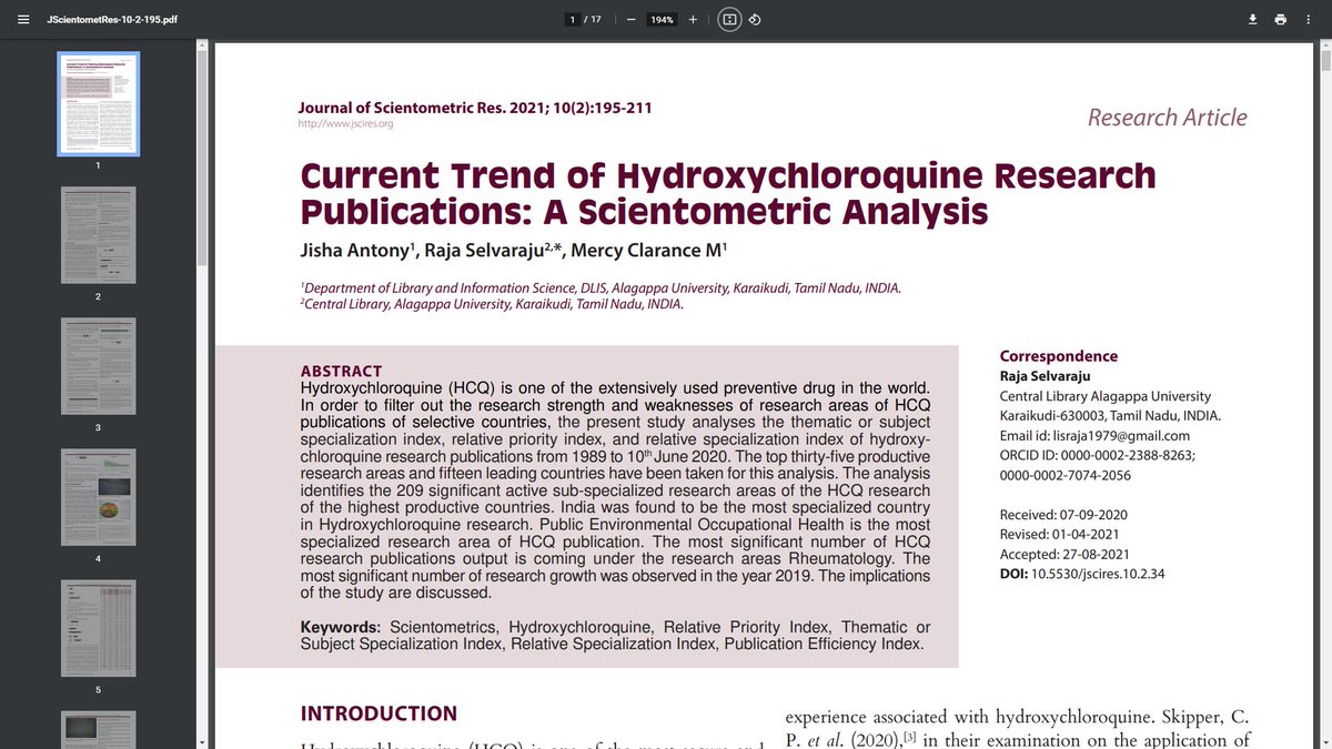 JSCIRES's tweet photo. #JSCIRES Article
Current Trend of #Hydroxychloroquine Research Publications: A #Scientometric Analysis | Jisha Antony, Raja Selvaraju, Mercy Clarance M
Read: https://t.co/yC2u2B15Cw https://t.co/z0qZlTLSaZ