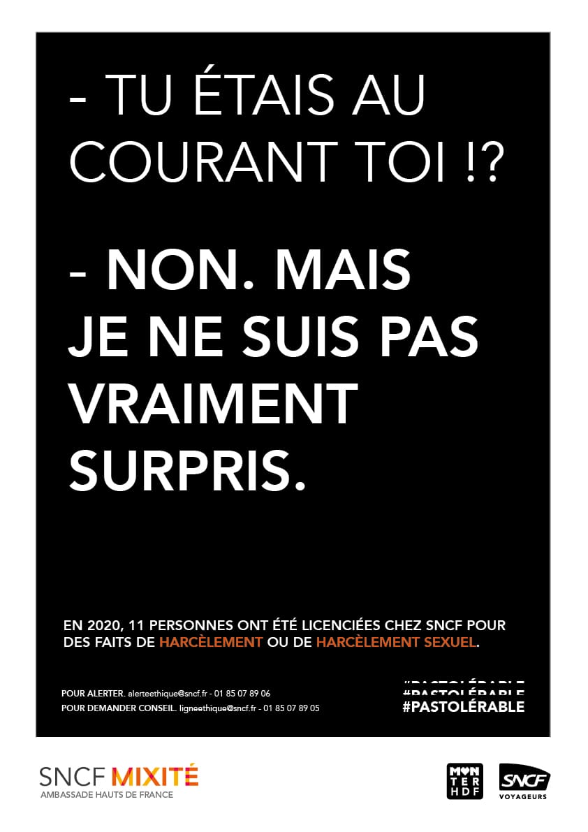 EmilienDeTours's tweet photo. ♀️✊ Bravo pour cette belle campagne de lutte contre le harcèlement créée conjointement par l'ambassade SNCF MIXITÉ des Haut de France et @TERHDF ! https://t.co/MKFoZjTY5O