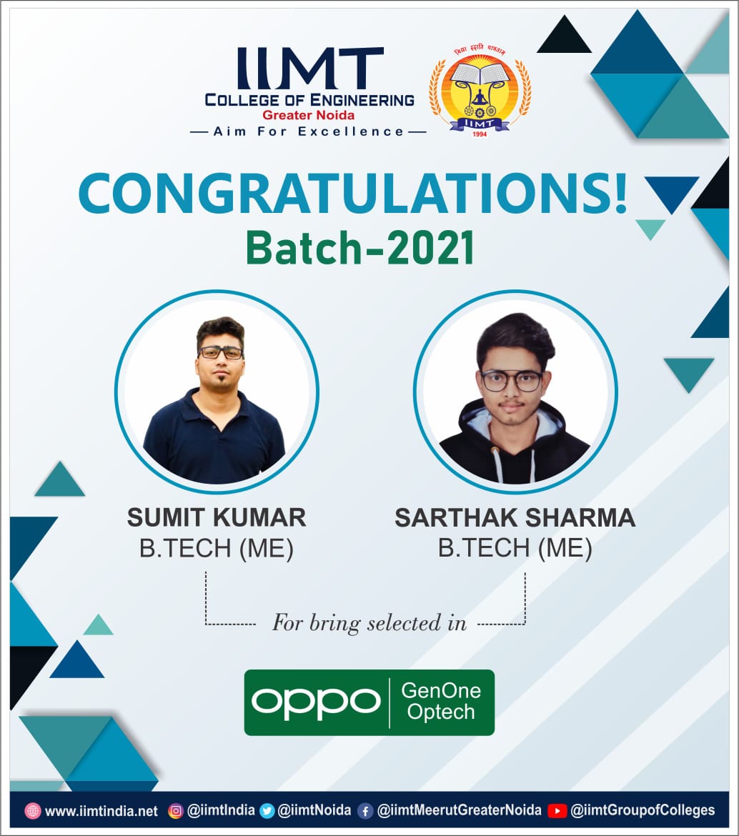 iimtnoida's tweet photo. #congratulations to our students SUMIT KUMAR https://t.co/23M4QW2ABJ (ME) & SARTHAK SHARMA https://t.co/23M4QW2ABJ (ME) Batch - 2021 for being #placed at oppo.
https://t.co/UOh7RIsu8l
9717015300, 9911009144
#Placement #CampusPlacement
#CampusPlacement2021 #oppo
#BtechMechanical https://t.co/rbDCg8EHaL