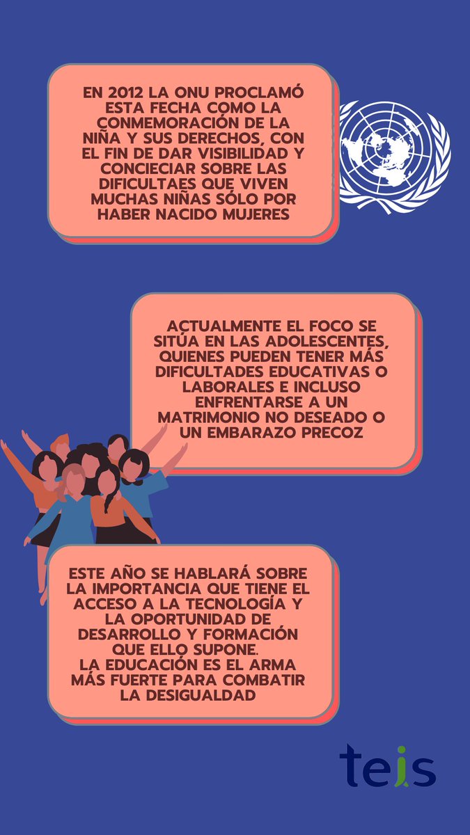 TeisConsult's tweet photo. Hoy se conmemora el Día Internacional de la Niña. Fecha que la ONU instauró con el fin de crear conciencia y oportunidades sobre los tratos desiguales que sufren las niñas por el hecho de ser mujeres.
Desde Teis compartimos este evento y os animamos a informaros sobre ello💜 https://t.co/QeW8bkgiEd