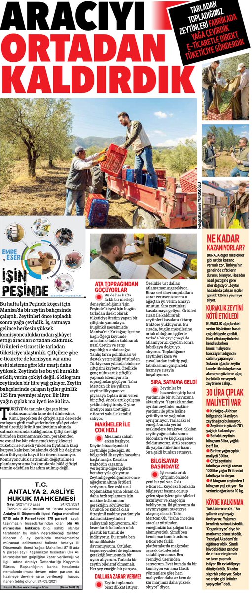 📌Tarımda aracıları pas geçmek isteyen çiftçiler e-ticarete yöneliyor.

📌e-ticarette de komisyon var ama çiftçiler ürünlerini doğrudan tüketiciye daha ucuza ulaştırabiliyor.

📌Köylerde küçük kalkınma hareketleri ortaya çıkıyor.

📎hurriyet.com.tr/ekonomi/araciy…