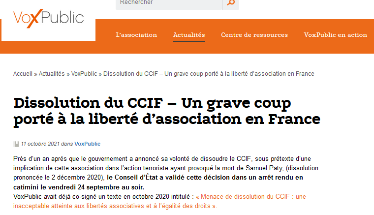 VoxPublic_'s tweet photo. #DissolutionCCIF Avec 20 autres assos et syndicats dont @LDH_Fr @ADM_Action @comede_asso @attac_fr @alliancecitoyen @legisti @syndicatavocats @SMagistrature @UnionSolidaires ns signons cette tribune dénonçant 1 grave atteinte aux #libertésassociatives https://t.co/p0opSC8esc https://t.co/k5eUqWc7lv