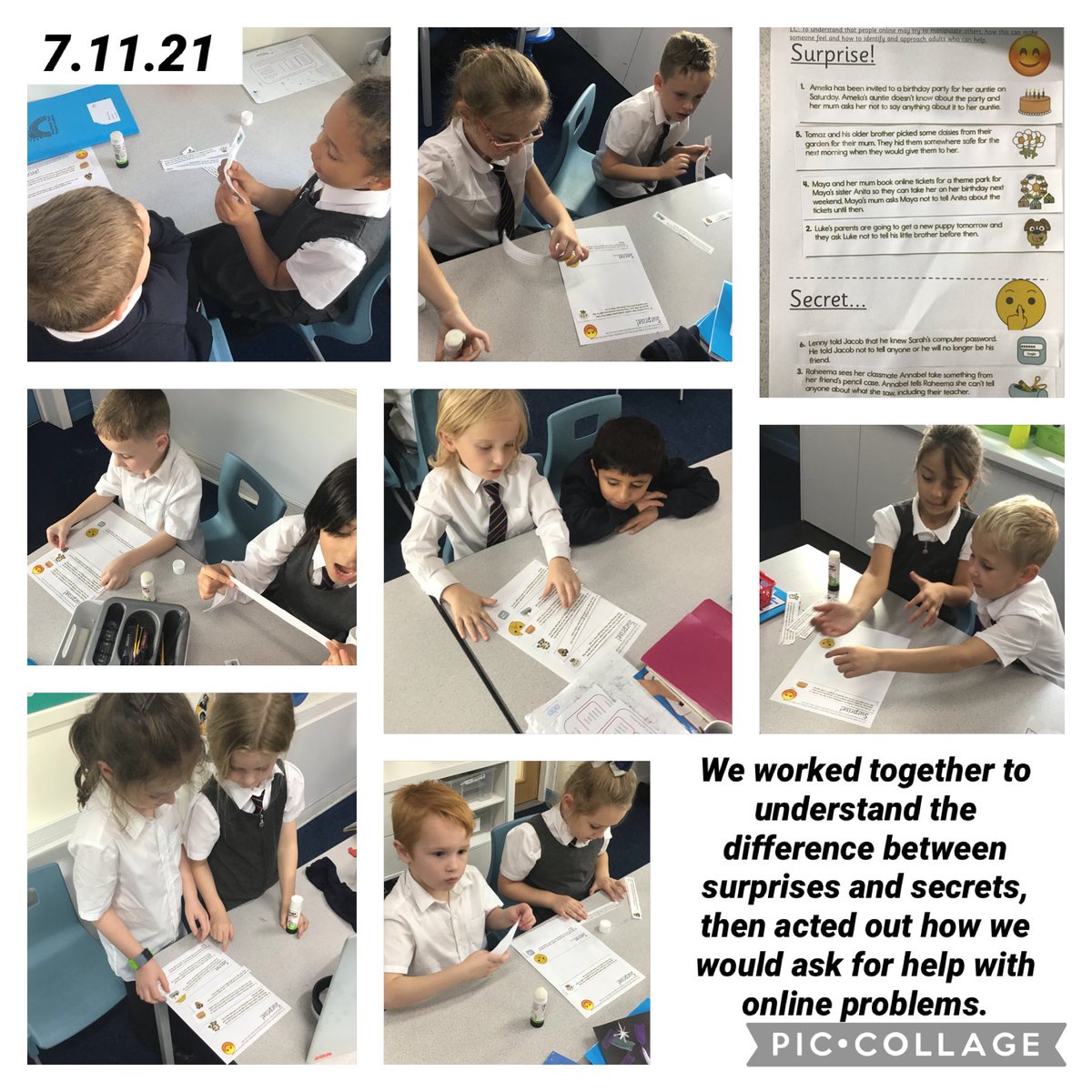 MRPAyear2A's tweet image. In computing we finished our unit on e-safety by linking together our work on Jessie and Friends to understanding the difference between secrets and surprises. ⁦@mrpacomputing⁩