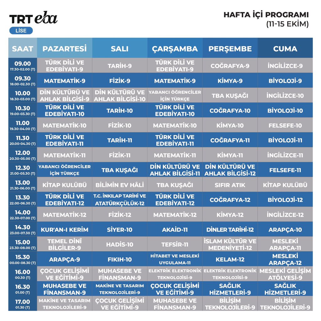 📣TRT EBA Kanallarında Bu Hafta📣

Öğrenci, öğretmen ve velilerimizi dopdolu içeriklerle yeni bir hafta bekliyor.

🗓 11-15 Ekim 2021 

👇🏻Ayrıntılı program akışları için👇🏻

<a href="/memleventyazici/">Levent Yazıcı</a> <a href="/istanbulilmem/">İstanbul İl Millî Eğitim Müdürlüğü</a> @cevatdrvs