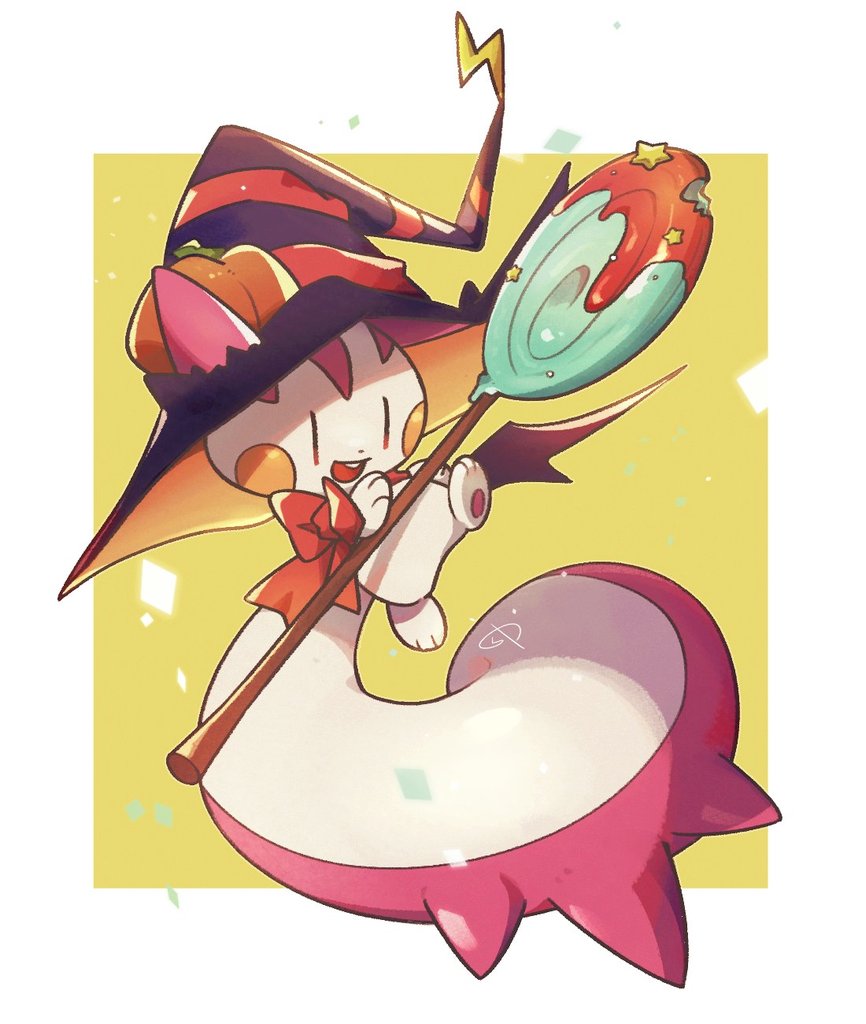 hat pokemon (creature) witch hat holding open mouth solo clothed pokemon  illustration images
