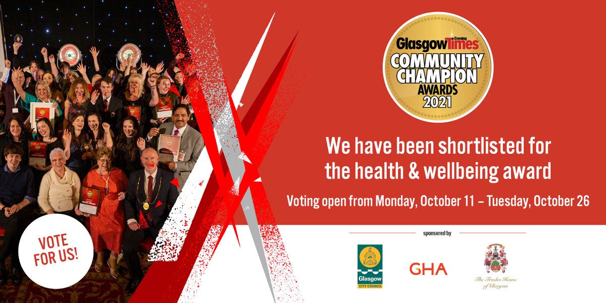 We have been shortlisted for the Glasgow Times Community Champions Award for the 'Health &amp; Wellbeing Award'.

Please vote for us by visiting glasgowtimes.co.uk/community-cham…