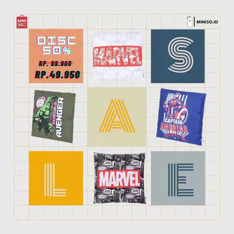 Minisojambitow2's tweet photo. Spesial untuk Kamu penggemar Super Hero Marvel, Miniso saat ini sedang mengadakan diskon sampai 50% untuk Produk-produk 
Miniso x Marvel.

#minisoindonesia #promominiso #minisoproduct #marvelxminiso #bantalminiso#boomsale #flashsale #minisoapp https://t.co/YpmWtvkKV1