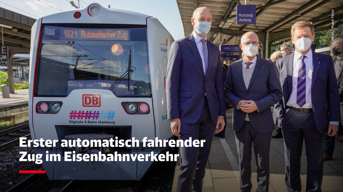 Hamburg wird Vorreiterin für den digitalen Bahnbetrieb: DB und <a href="/SiemensMobility/">Siemens Mobility</a> haben heute zum Start des @ITSHamburg2021 den weltweit ersten Zug präsentiert, der im Eisenbahnverkehr automatisch fährt. Mehr: deutschebahn.com/de/presse/pres… #ITSHamburg2021 #digitaleschiene <a href="/SBahnHamburg/">S-Bahn Hamburg</a>