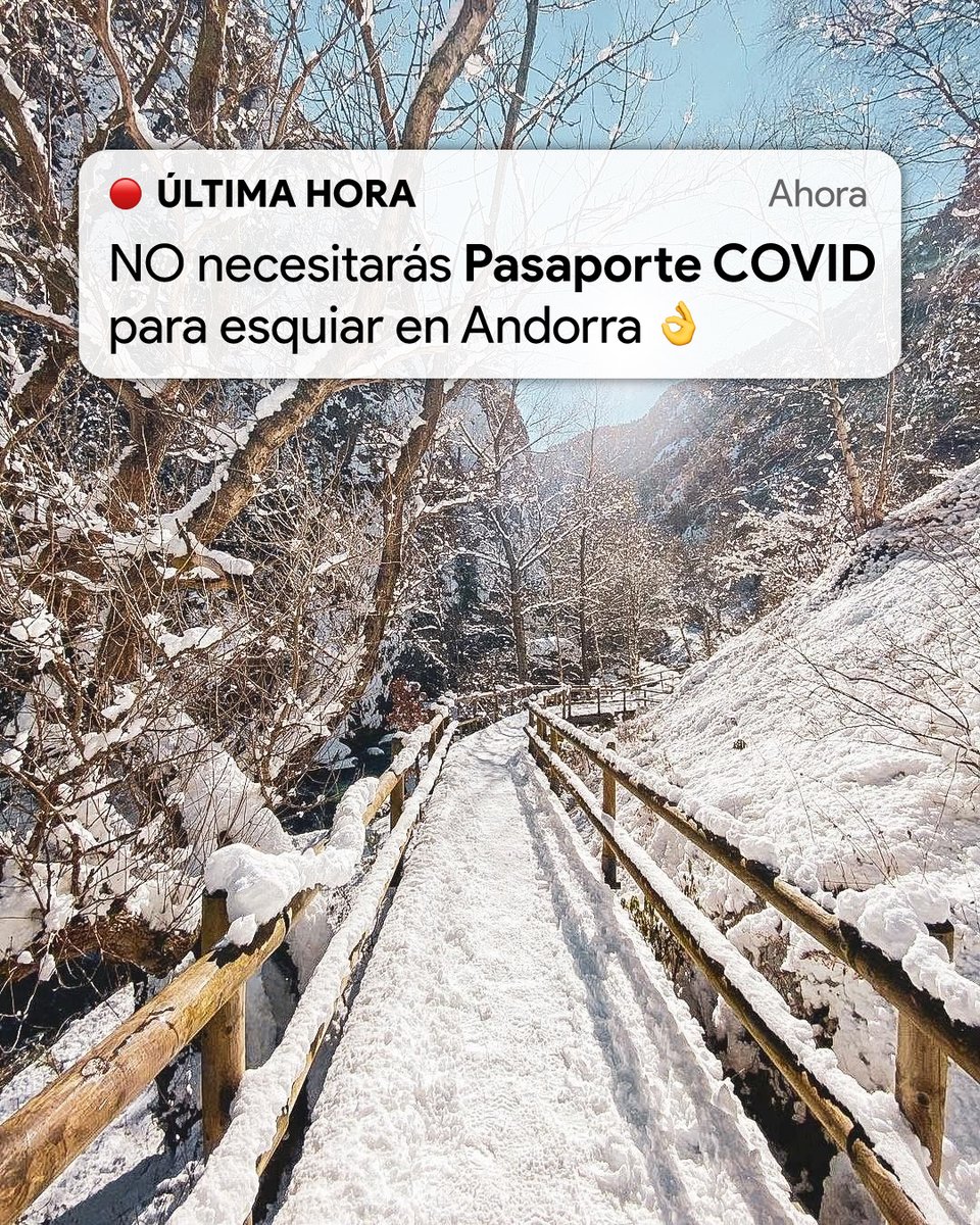 📣 ¡Podrás esquiar en Andorra sin tener que presentar Pasaporte COVID!

El gobierno de Andorra asegura que las actividades al aire libre no comportan un riesgo de contagio.

¿Y qué pasa con las estaciones españolas? 🤔 Las respuestas que necesitas aquí ➡ cutt.ly/PasaporteCOVID_