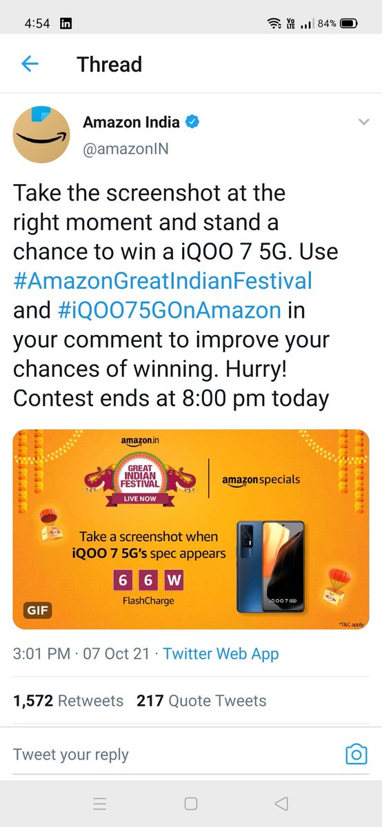 vikaskanugula's tweet photo. @amazonIN #AmazonGreatIndianFestival and #iQ0075Gonamazon https://t.co/EJbxtab99C