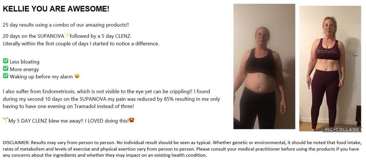 CoolCanary's tweet image. LOOK AT THESE FABULOUS RESULTS USING CLENZ &amp;amp; SUPANOVA.

Amazing! Message me if you would like to order these products for yourself.

#clenz #supanova #energy #bloating #endometriosis #antiinflammatory