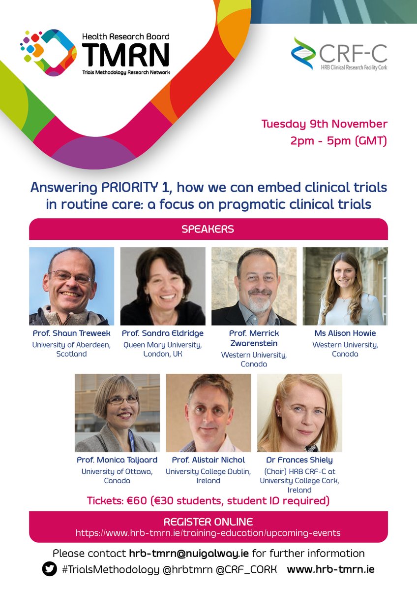 Register now for #TrialsMethodology Workshop on 9th November - Answering Priority 1, How We Can Embed #clinicaltrials  Trials in Routine Care: A Focus On Pragmatic Clinical Trials. Register at: bit.ly/3aqcCuO