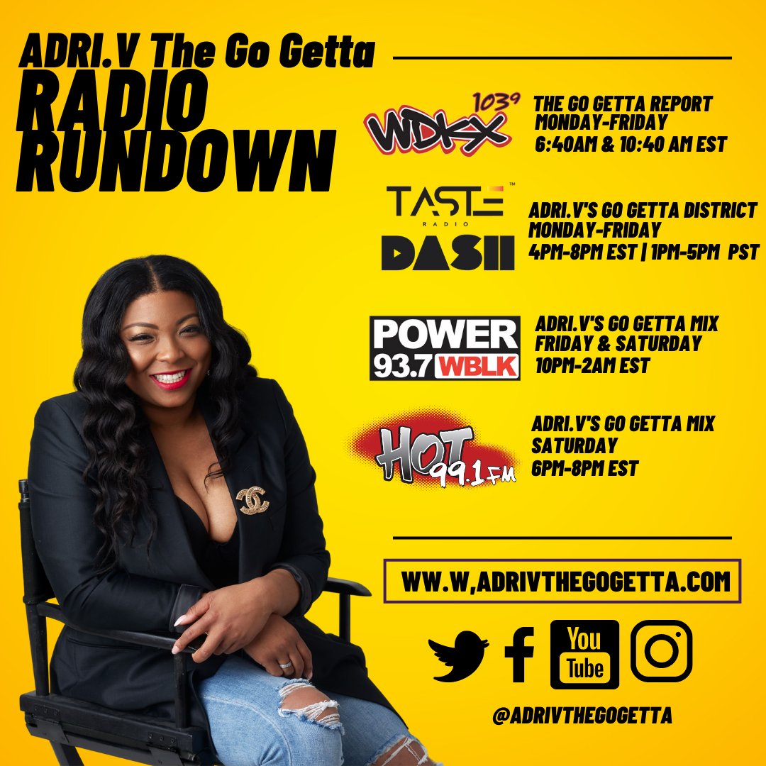 ADRIVTheGoGetta's tweet photo. Welcome To Monday, here is your Radio Rundown with Me Daily!
#GoGettaReport MON-FRI| 6:40AM & 10:40AM @WDKX 103.9
#GoGettaDistrict MON-FRI| 4PM-8PM EST @dashradio @TastRadio1
#GoGettaMix FRI & SAT| 10PM-2AM @937WBLK
#GoGettaMix SAT| 6PM-8PM @hot991
Tap in With Me Daily! https://t.co/jXXBqDghVz