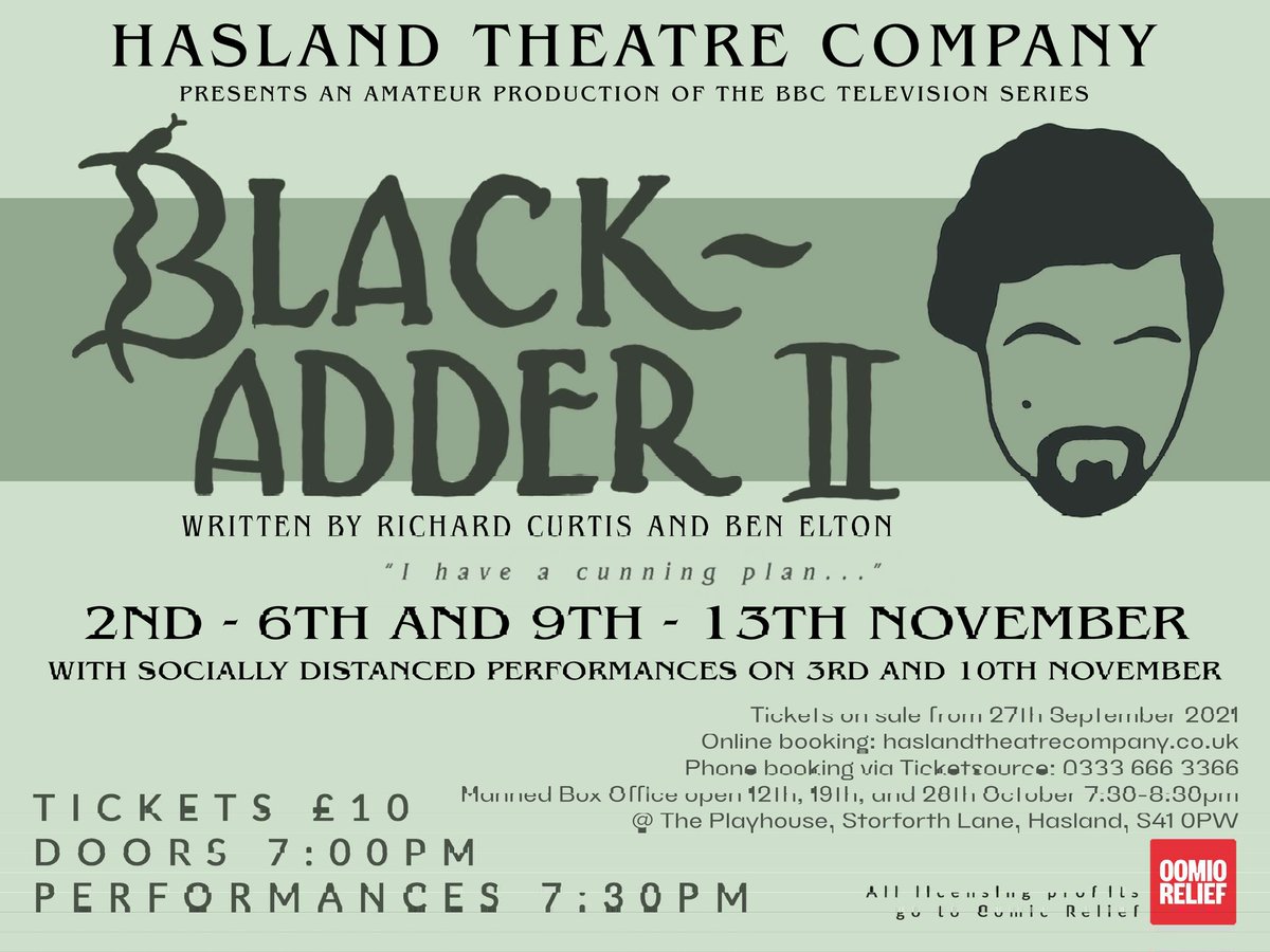 HTC is back! Tickets are now on sale for our upcoming production, Blackadder II.🎫🐍 Tickets from haslandtheatrecompany.co.uk #theatre #blackadder #CHESTERFIELD #Derbyshire