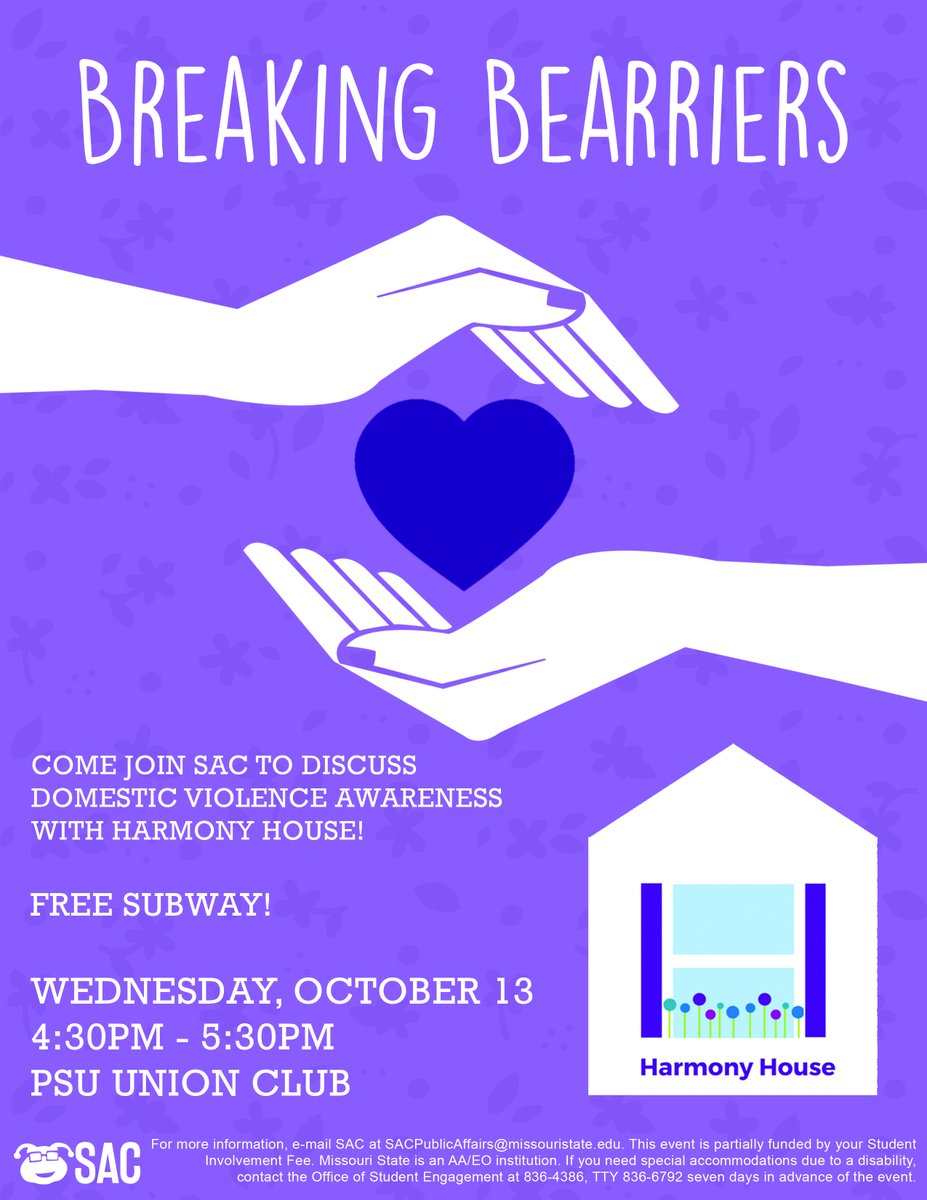 BearsFamilies's tweet photo. @MOStateSAC has you covered for things to do this week! Check out all their events including Headphone Disco, National Dessert Day (#FlatBoomer will definitely be there), High School Musical 2 & Breaking BEARRIERS, a discussion of domestic violence awareness. @myharmonyhouse https://t.co/I47YkLuczd