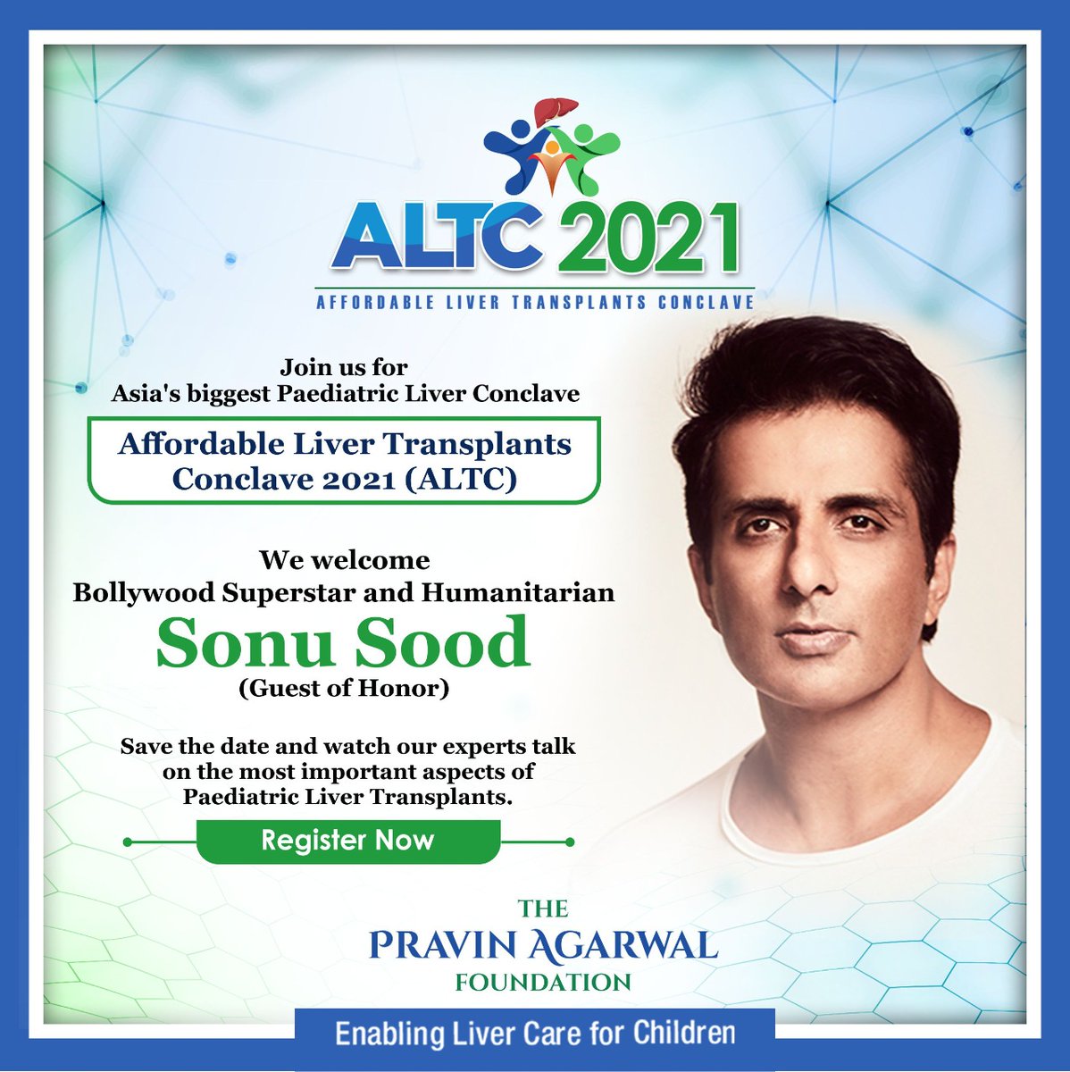 TpafMumbai's tweet image. Join us for the Annual Liver Transplant Conclave with the Bollywood star Sonu Sood as the guest of honor to throw light on Paediatric liver transplants. 

Register for free from the link below -tpaf.in/altc-2021/

#ALTC2021 #AffordableLiverTransplantsConclave2021 #TPAF