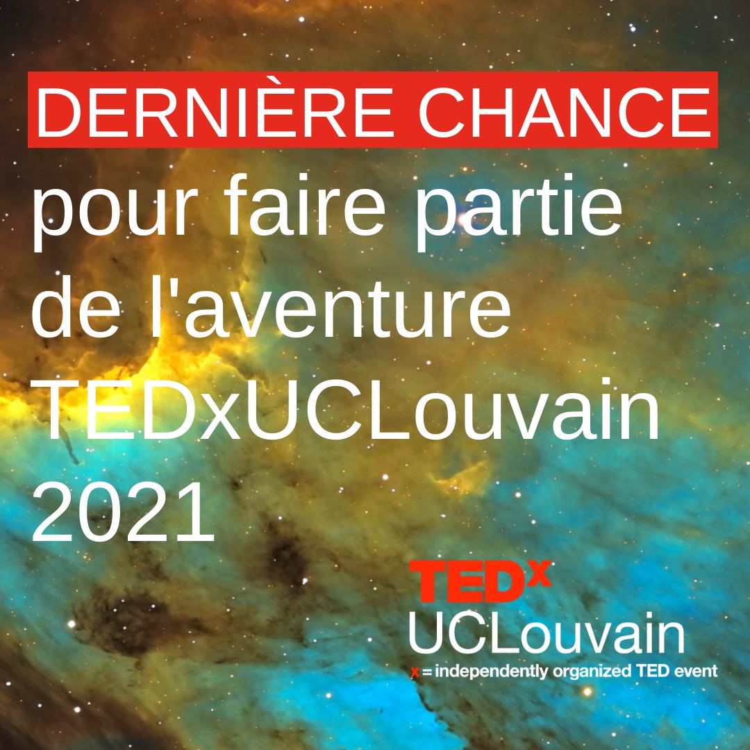 Dernier jour pour nous envoyer ta candidature, et rejoindre l’équipe de TEDxUCLouvain 2021 ! ⏱✅

N’attends plus et réponds à notre formulaire de candidature, juste ici 👉 cutt.ly/BExScDI 📝 

#TED #TEDx #TEDxUCLouvain #UCLouvain #LouvainlaNeuve #ideasworthspreading