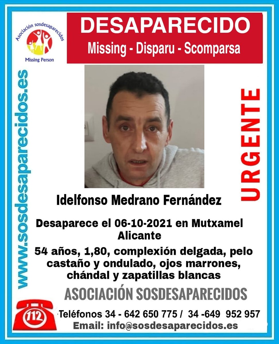sosdesaparecido's tweet image. 🆘 DESAPARECIDO
#desaparecido #sosdesaparecidos #Missing #España #Mutxamel #Alicante