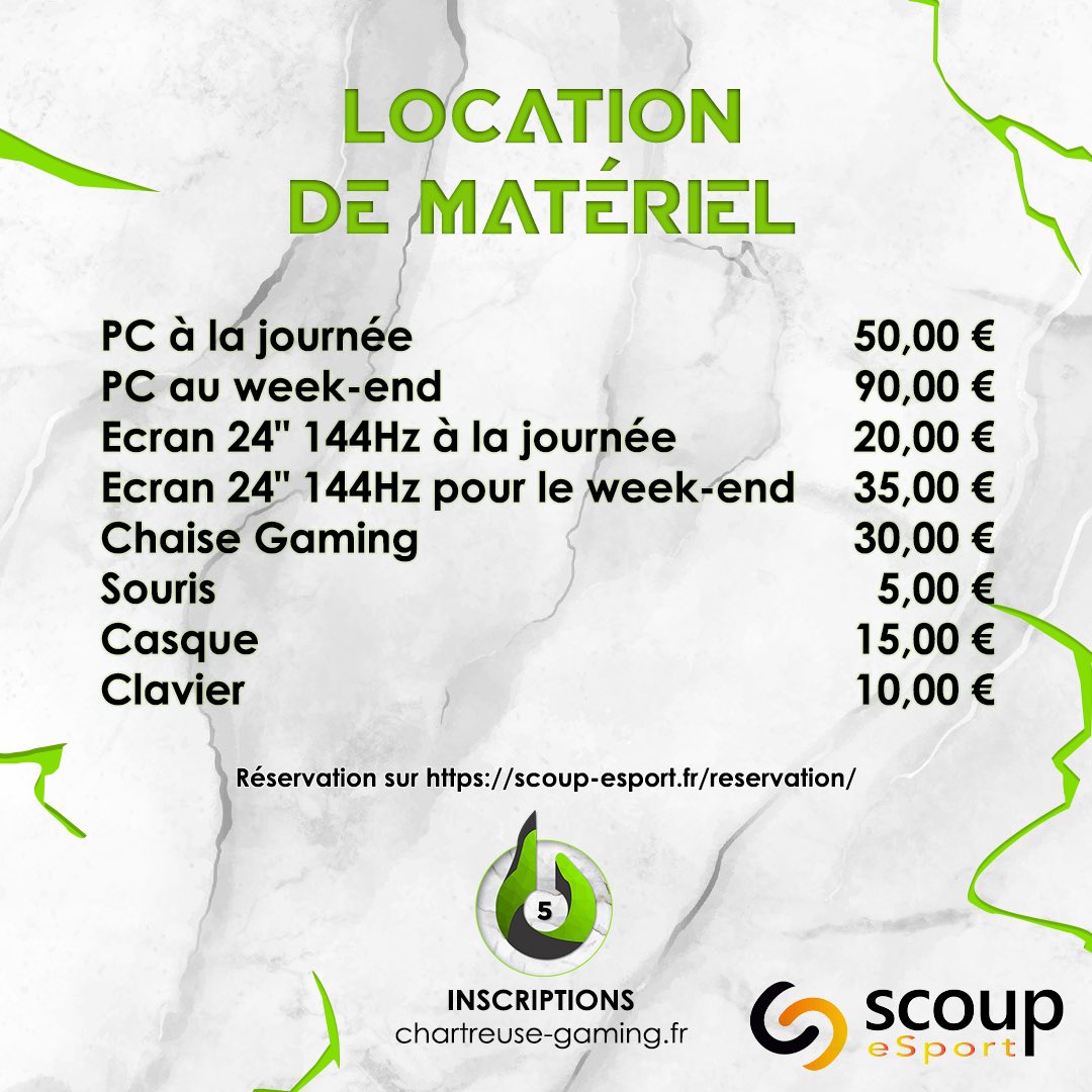 AlpesEsport's tweet photo. ℹ️ [#CEC5] Pour ceux qui n’ont pas de matériel, ou pas assez performant, ou juste la flemme de l’amener :
 
@ScoupEsport s’occupe de vous ! 🖥⌨️🖱 https://t.co/Ub5dZ8Eb0f