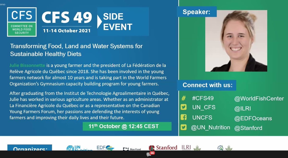 worldfarmersorg's tweet photo. 🗣️"As young farmers, we are the foundations of #FoodSystems!"
#WFOGymansium Julie Bissonnette, a dairy farmer & President of #FRAQ, speaking at #CFS49, highlights the crucial role of youth in transforming #food, #land #water systems for #SustainableHealthyDiets https://t.co/8owbF5T05B
