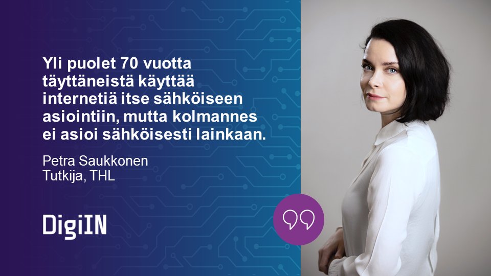 Verkkopalvelujen tuottamisessa ja kehittämisessä pitäisi huomioida ikääntyneiden tarpeet.
Lue lisää sosiaaliselle syrjäytymiselle altistavien tekijöiden yhteydestä ikääntyneiden sähköiseen asiointiin ▶️ urn.fi/URN:ISBN:978-9…
<a href="/STNDigiIN/">DigiIN-hanke</a> <a href="/Akatemia_STN/">Strateginen tutkimus</a> <a href="/THLorg/">THL</a> <a href="/PetraSaukkonen/">Petra Saukkonen</a>