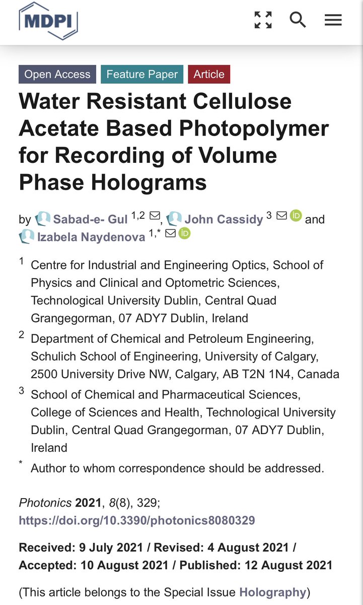 IEO (@ieo_centre) on Twitter photo 📄 🎉 IEO researchers <a href="/i_naydenova/">Izabela Naydenova</a> <a href="/sabadegul/">Sabad-e-Gul</a> have been collaborating with Prof. John Cassidy @TUDubChemPharm to develop a “Water Resistant Cellulose Acetate Based Photopolymer for Recording of Volume Phase Holograms” #WeAreTUDublin #photonicsTUDublin #opticsTUDublin #holography 📄 🎉 IEO researchers <a href="/i_naydenova/">Izabela Naydenova</a> <a href="/sabadegul/">Sabad-e-Gul</a> have been collaborating with Prof. John Cassidy @TUDubChemPharm to develop a “Water Resistant Cellulose Acetate Based Photopolymer for Recording of Volume Phase Holograms” #WeAreTUDublin #photonicsTUDublin #opticsTUDublin #holography
