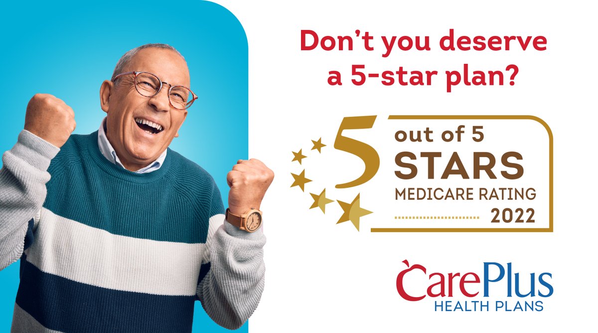 Medicare rated CarePlus 5 out of 5 stars AGAIN for 2022. That’s Medicare’s highest rating! We look forward to another year of delivering the coverage and overall experience you deserve.

Every year, Medicare rates plans based on a 5-star rating system.