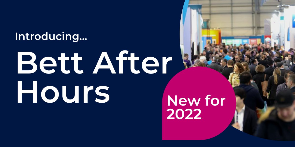 Bett_show's tweet photo. 📢 New for 2022! Can't make it during school or working hours? We've got you covered! 

🌙 Join us on Thursday 20 January 18:00-20:00 for #Bett After Hours. 

Ready to find out more? Click here -> https://t.co/ozLLEdylFc https://t.co/Ia8bQwO4b7