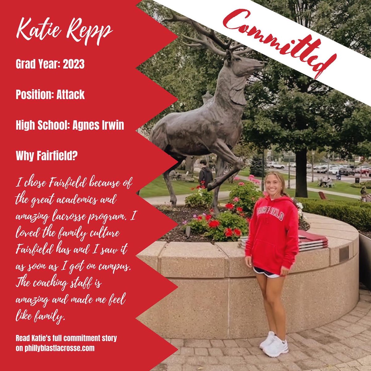 PhillyBlastLAX's tweet photo. Congratulations to #blast2023 attacker Katie Repp on her commitment to play #d1lax for Fairfield! ❤️🦌🤘 #welldeserved #earnednotgiven https://t.co/rchTwbJkSQ