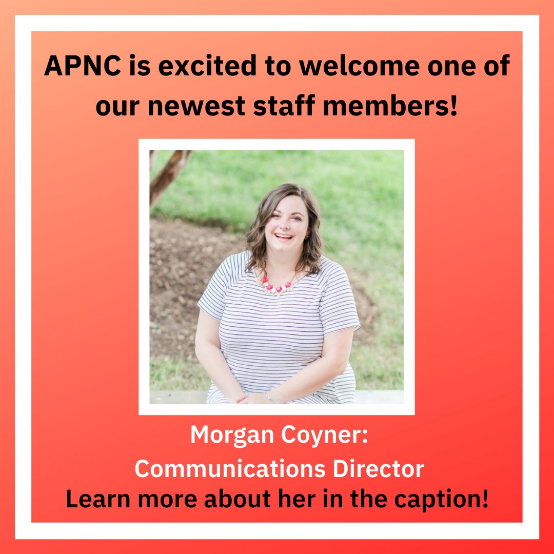 yourAPNC's tweet photo. Meet APNC's new Communications Director, Morgan Coyner!
Morgan has a passion for addiction treatment and is excited about our work that balances the ugly reality of addiction with the hope promised by recovery.
We're thrilled to have her on our team!
#APNC
#YourAPNC
#NewStaff https://t.co/7xCQ93vuWt