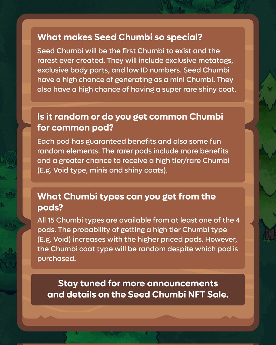 chu_mb1's tweet photo. Chumbi Valley might be a brand new project, but we already have some really exciting events to look forward to!

👀 Take a look at our mini roadmap for some upcoming Chumbi Valley events.

We have also included some FAQs for the Seed Chumbi NFT Sale.

#nftgame #blockchaingame https://t.co/MeevUkWhWK
