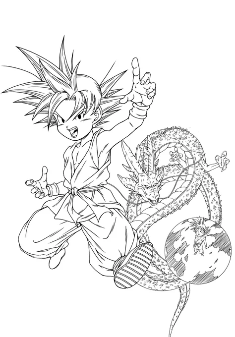 線画
これから10枚くらいGTのキャラを完全版オマージュで描いていけたらと思います。一枚目は孫悟空、慣れない子供体型と神龍に苦戦しました。 