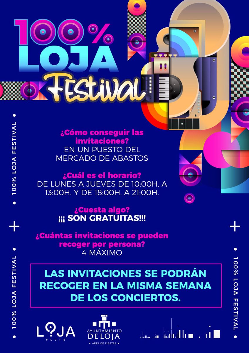 ‼️Desde hoy, lunes 11 de octubre, se  ha comenzado a repartir las entradas 🎫🎫 de los conciertos de este próximo fin de semana del formato '100% Loja Festival'. 🎸🎸 REVOLVER y TRIBUTO AL ROCK ANDALUZ con un fin de fiesta con FM serán los conciertos de este segundo fin de semana