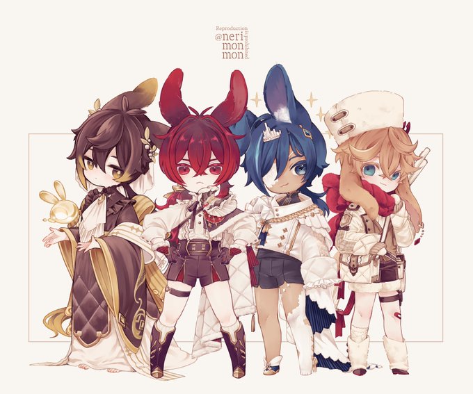 #原神 #zhongli #Diluc #Kaeya #childe 
子🐰s出来た! 