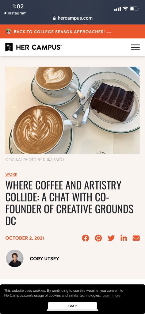 CreativeGrndsDC's tweet photo. Recently sat with Cory Utsey, journalism student @howard1867 and blogger at @hercampushu for a fun and light hearted convo on art, coffee and service.

Link in IG bio. 

#hercampus @hercampus 
#art #coffeeshop #creatives #smallbusiness #dcward5 https://t.co/VgD3hEVHZW