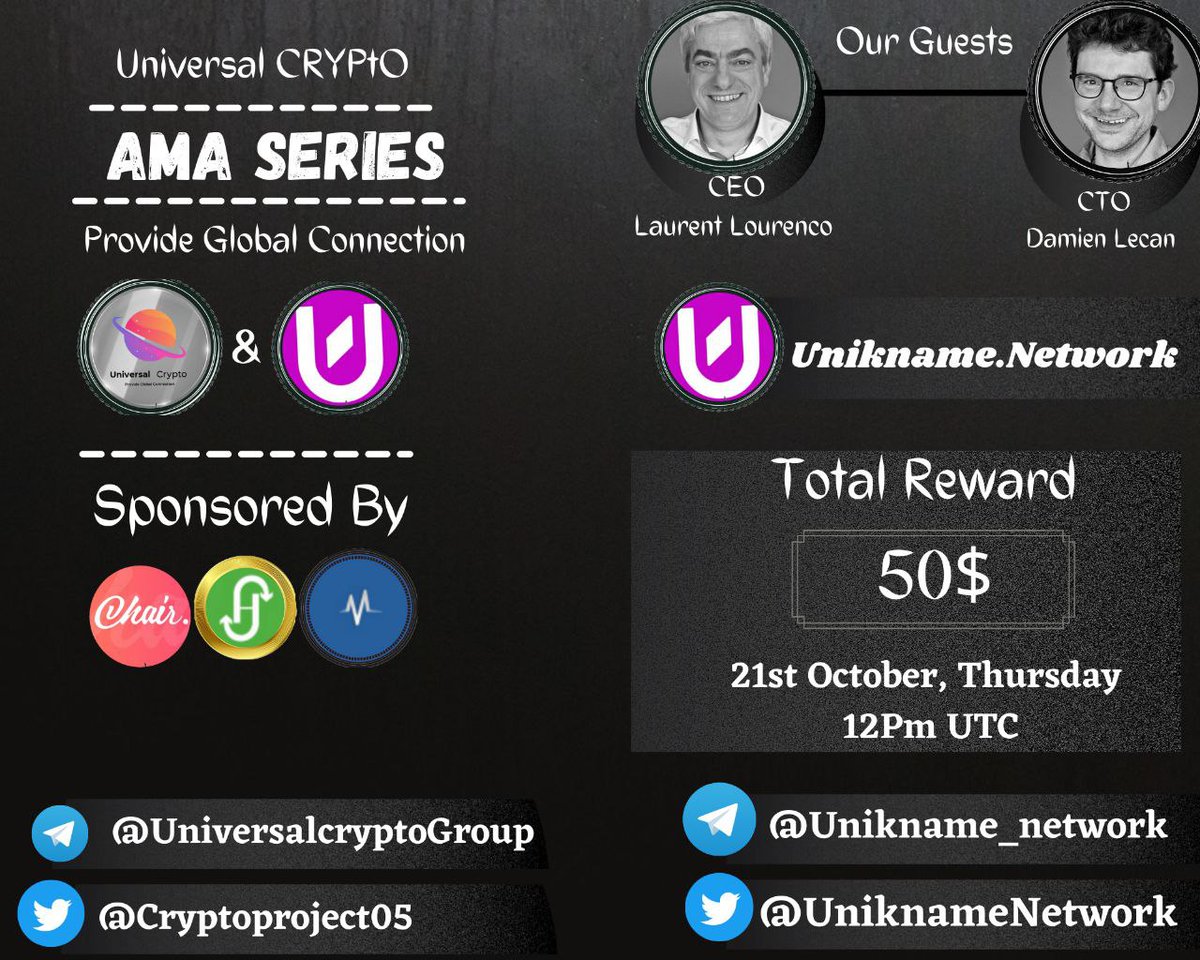 Cryptoproject05's tweet photo. We are pleased to announce our Next   AMA on 21st October 2021 Thursday
at 12: 00 PM UTC

@Cryptoproject05
 x 
@UniknameNetwork
👉Reward : 50$
👉For AMA details:
@UniversalcryptoGroup
👉Requirements:
Follow :-
@Cryptoproject05
 &amp; 
@UniknameNetwork
Like, RT, Tag your 3 Friends https://t.co/TjYlnYGNsG