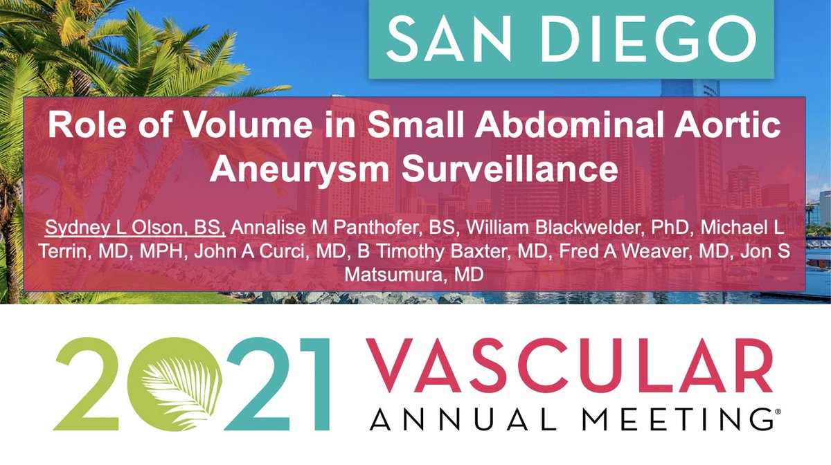 Sydney Olson (@sydney_l_olson) on Twitter photo Thrilled to present our work on volume measurements in AAA surveillance at the Vascular Annual Meeting:
"International Young Surgeon Competition 09 - Role of Volume in Small Abdominal Aortic Aneurysm Surveillance cdmcd.co/w38EQD "
<a href="/VascularSVS/">Vascular SVS</a> #VAM2021 #MedTwitter Thrilled to present our work on volume measurements in AAA surveillance at the Vascular Annual Meeting:
"International Young Surgeon Competition 09 - Role of Volume in Small Abdominal Aortic Aneurysm Surveillance cdmcd.co/w38EQD "
<a href="/VascularSVS/">Vascular SVS</a> #VAM2021 #MedTwitter