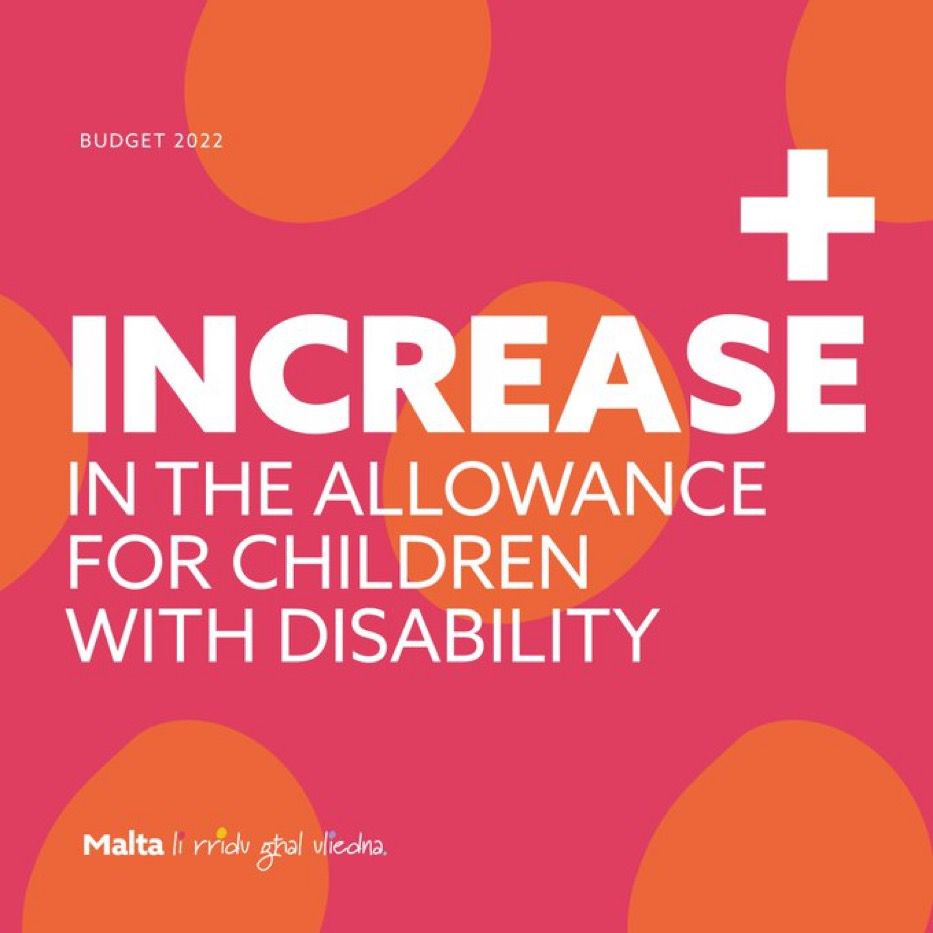 By far the strongest #Malta budget for #disabled persons. #Budget2022 is indeed a powerful message in favour of #inclusion &amp; #qualityoflife <a href="/RobertAbela_MT/">Robert Abela</a> <a href="/ClydeCaruana/">Clyde Caruana</a> <a href="/MaltaGov/">Government of Malta 🇲🇹</a> pic.x.com/m5UT6IUBUk